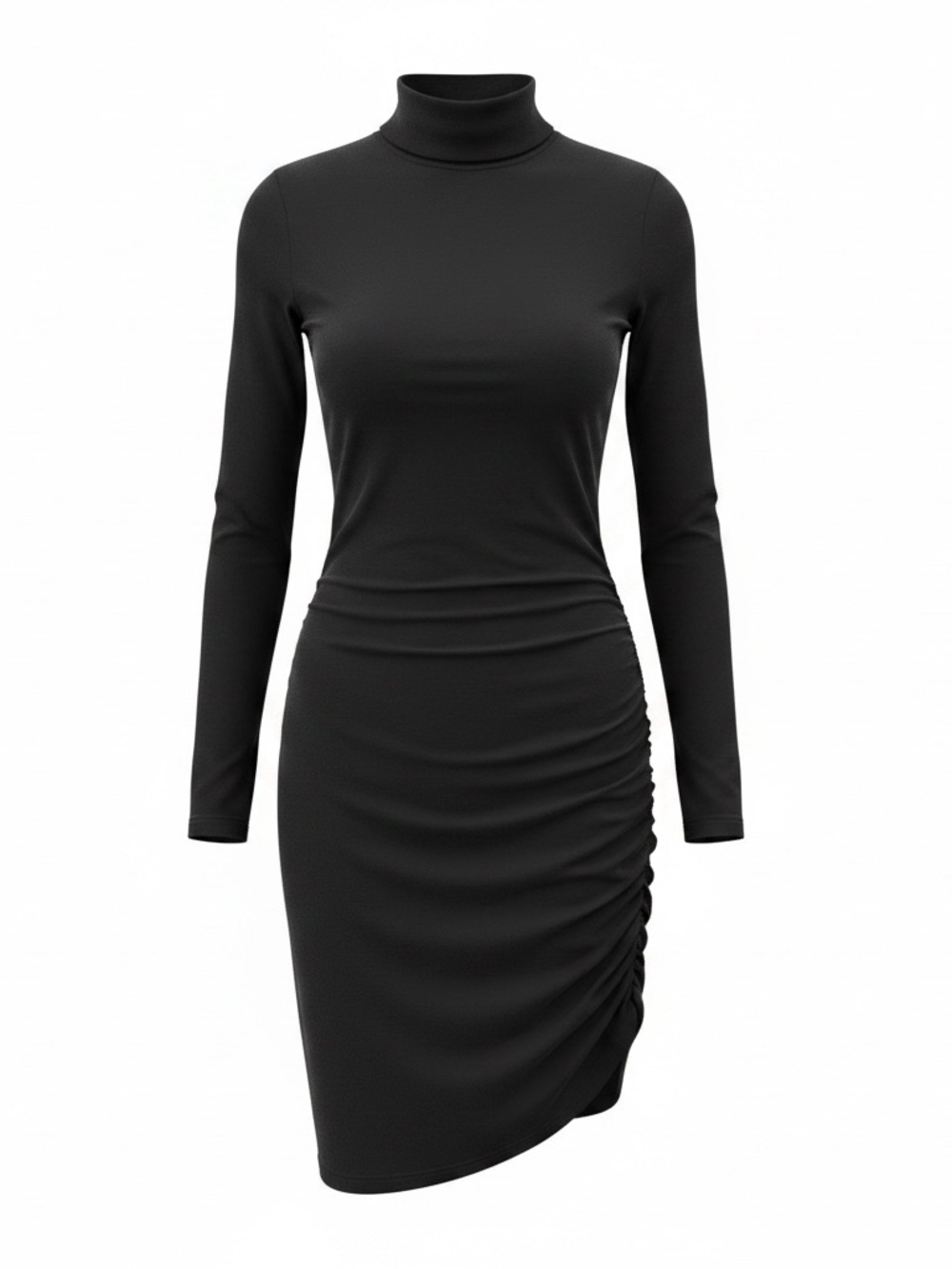 NWOT VENUS Black Turtleneck Ruched (on both side) Sheath Dress - Size Small